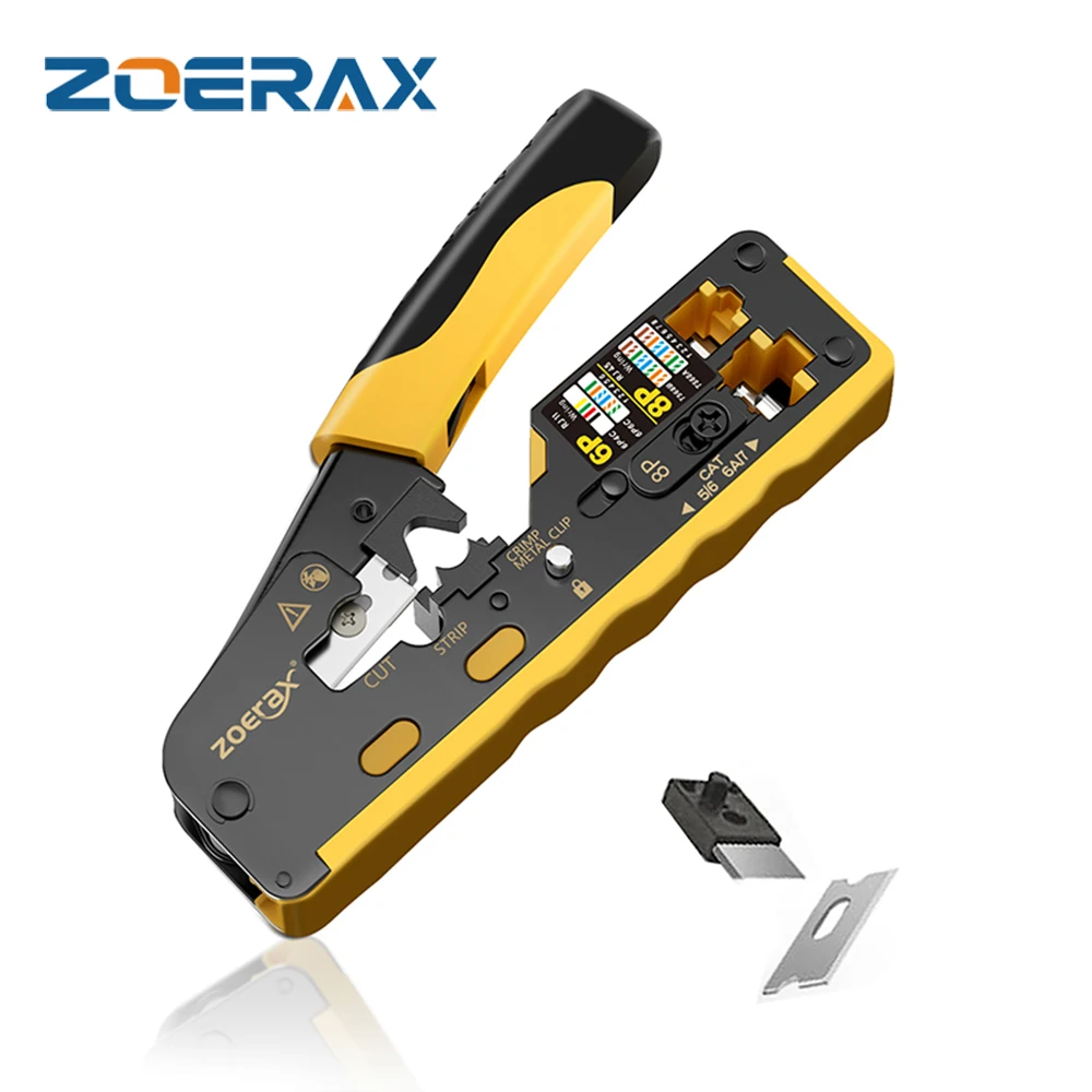 Herramienta de prensado ZoeRax RJ45 Cat7, herramienta de prensado Ethernet y cortador de cables para conectores de paso Cat7 Cat6a Cat6 y Cat5e