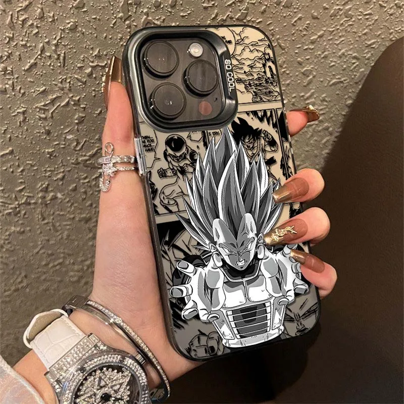 D-Dragon Balls Anime Vegeta funda para iPhone 16 15 14 13 12 11 X Pro Max Plus Mini funda de teléfono plateada colorida - imagen 3
