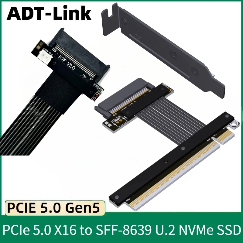 ADT-Link nuevo PCIe 5,0 X16 a SFF-8639 U.2 NVMe SSD adaptador expansión 128Gbps Cable de extensión de disco duro sin pérdidas Gen5 de alta velocidad