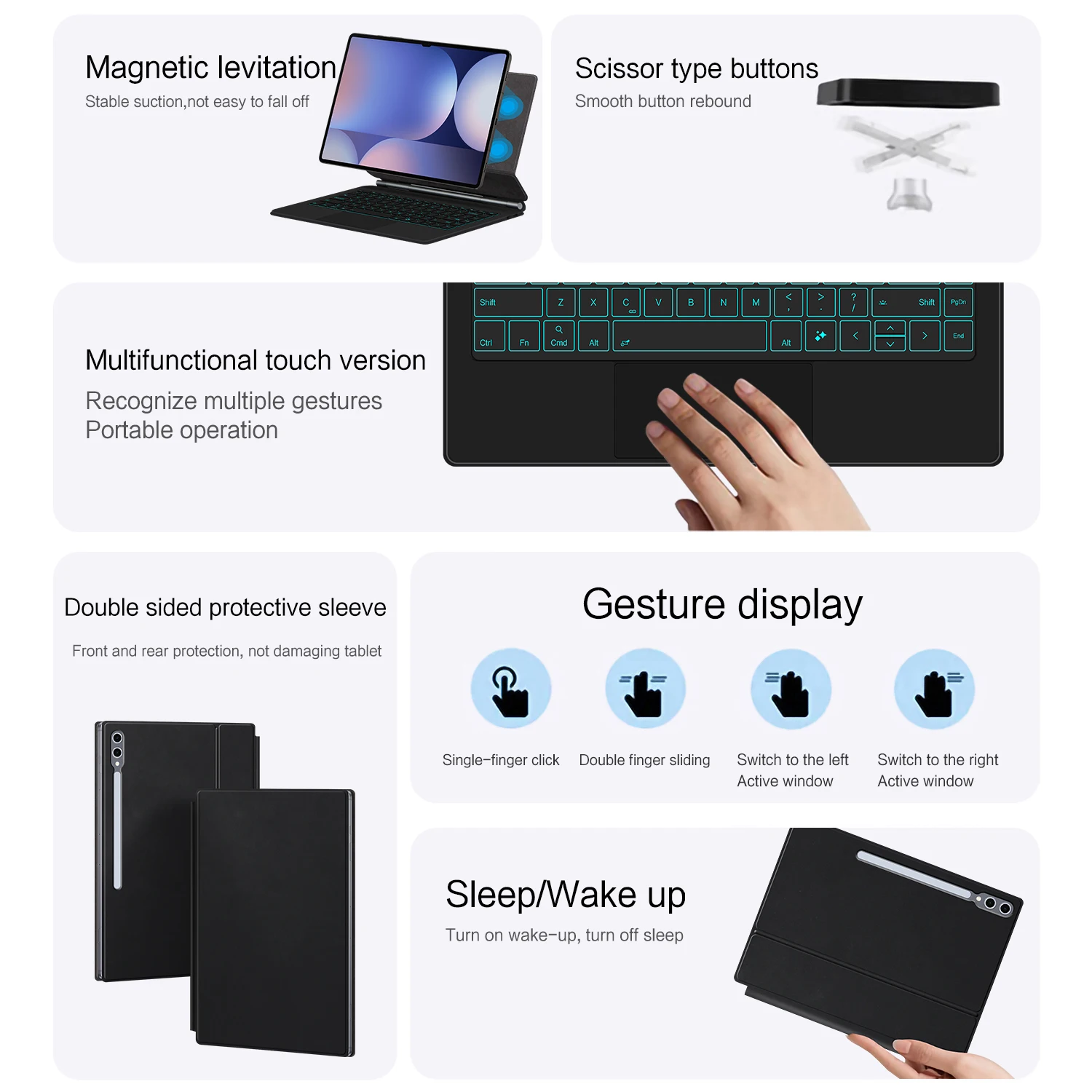 AJIUYU-funda con teclado mágico retroiluminado para Samsung Galaxy Tab S10 Ultra, 14,6 ", S9 Ultra S8 ultra, funda inteligente multitáctil de 14,6 pulgadas - imagen 4