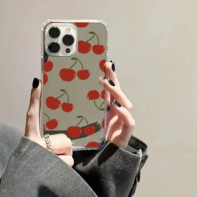 Funda acrílica con diseño de cereza roja para Samsung Galaxy A06 A14 A23 A36 A52 A55 A56 S25 S24 S23 S22 S21 Ultra Plus FE - imagen 3