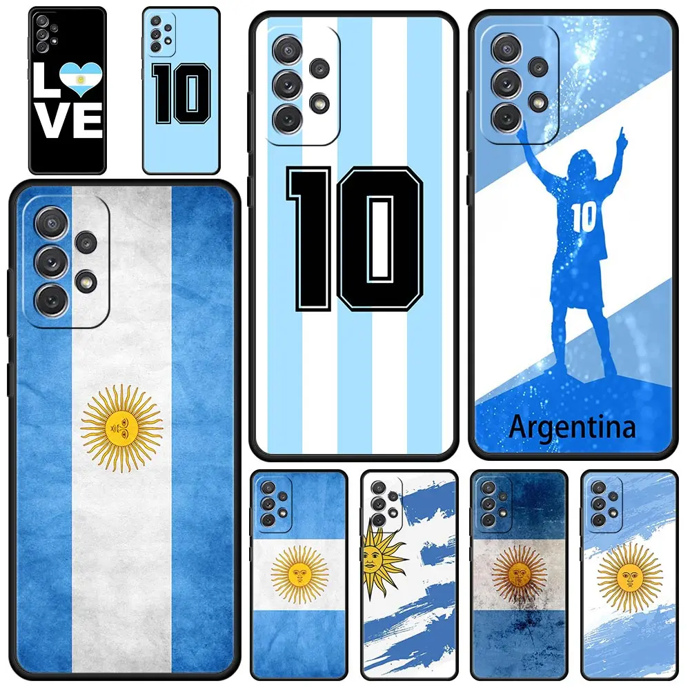 Funda de teléfono con bandera Argentina Soccer 10 para Samsung Galaxy A51 A71 A21S A12 A11 A31 A52 A41 A32 A01 A23 A33 A53 A73 A03 A13 5G