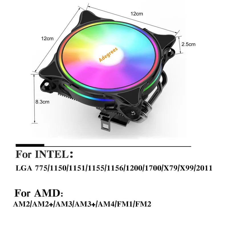 Enfriador de aire de CPU de 120MM, Ventilador de CPU de 4 tubos de calor de 3 pines para Intel LGA X79 X99 2011 1700 1150 1151 1155 AMD AM3 AM4 AM5 - imagen 3