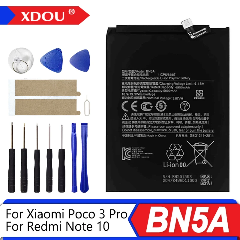 Nueva batería BN5A de 5000mAh para Xiaomi POCO mi3 pro mi 3 pro/Redmi Note 10(5G)/Redmi 10, baterías de repuesto para teléfono + herramientas