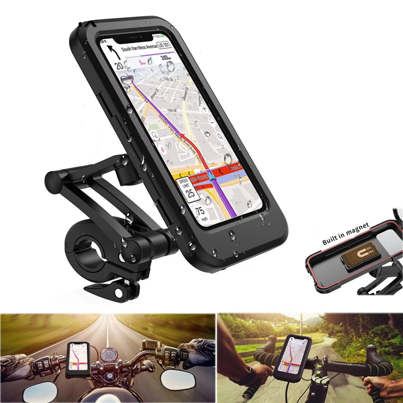 Adjustable Waterproof Bike Phone Holder Motorcycle Electric Bicycle GPS 360° Magnet Case Cell Phone Support Mount Bracket Bag - imagen 2