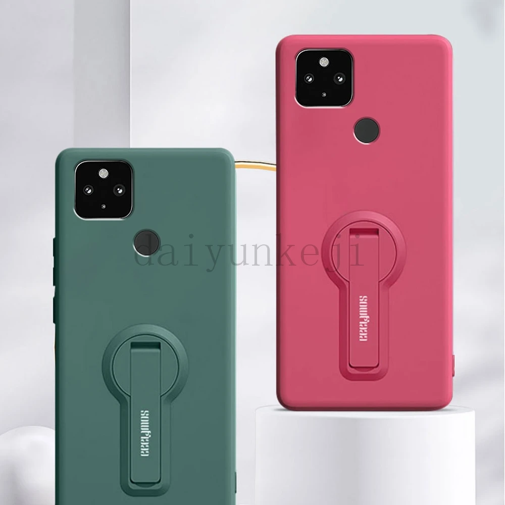 Funda de silicona líquida para Google Pixel 5 4 3 Pixel 5A 4A 3A XL 4G 5G, Funda suave para teléfono con soporte, Funda con cordón - imagen 3