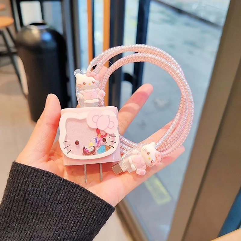 5 unids/set AndWobble Hello Kitty Cable cargador Protector cubierta para Samsung Galaxy 25w teléfono móvil Cable de datos funda protectora - imagen 4