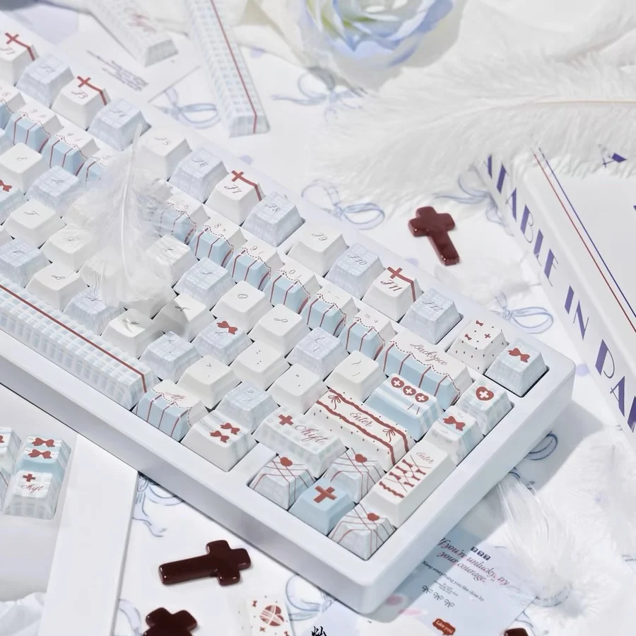 Juego de teclas con tema bonito de Memorias azules, teclas personalizadas originales hechas a mano con perfil de cereza PBT para accesorios de teclado mecánico, regalo