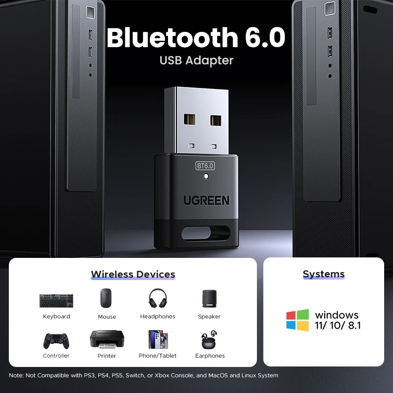 Adaptador Bluetooth USB, Dongle Bluetooth 6.0 para PC Windows 11/10/8.1, Receptor y Transmisor Bluetooth para Teclado/ratón - imagen 2