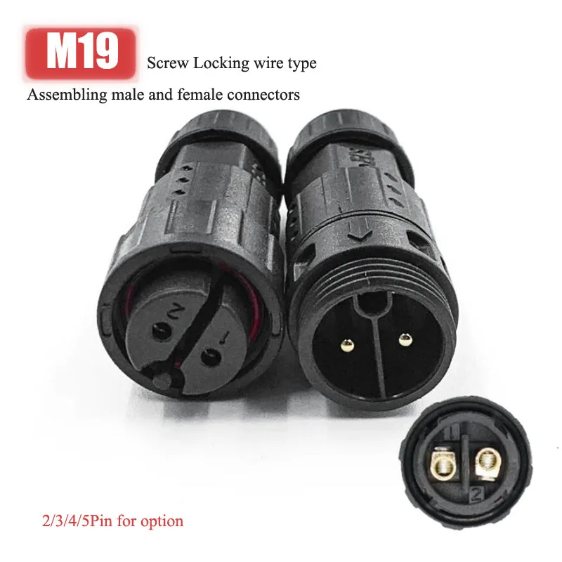 Conector macho hembra M19 resistente al agua IP68 2 3 4 5 pines conectores de Cable de bloqueo de tornillo 500V 20A 10,5mm enchufe de aviación eléctrica