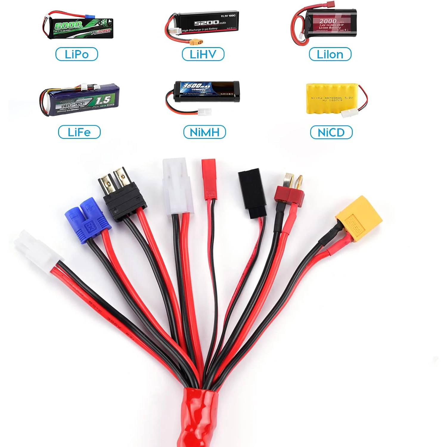 Adaptador de cargador de batería Lipo RC, Cable divisor de conector, Cable de conversión de pulpo 8 en 1 a Cable de conector Banana de 4,0mm para TRX - imagen 2