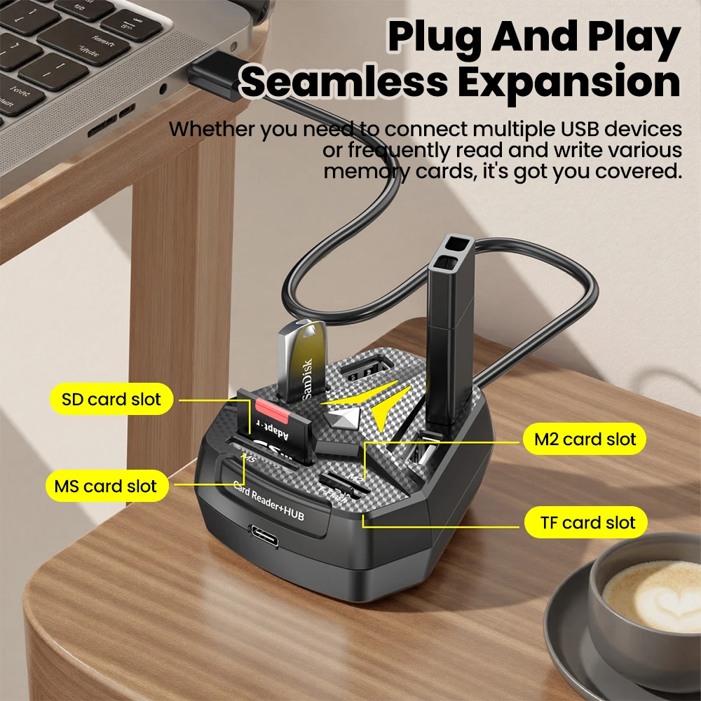 HUB USB 2,0 multifuncional, lector de tarjetas MS/SD/M2/TF, concentrador multipuerto combinado para accesorios de ordenador portátil, adaptador tipo C - imagen 5