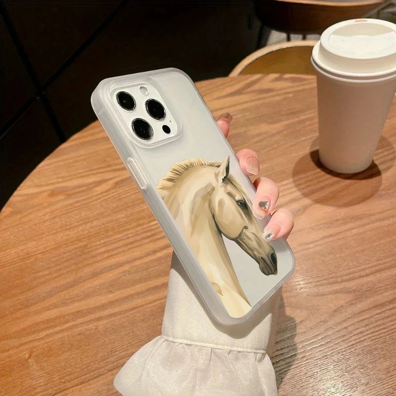 Funda translúcida mate con cara lateral de tinta a la moda de caballo blanco para iPhone 11 12 13 14 15 16 17 Pro Max XS XR X 7 8 Plus 16E Air Cover - imagen 5