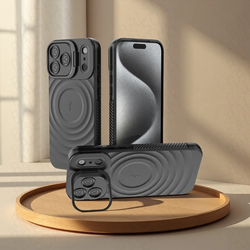 Para Magsafe carga inalámbrica magnética mate ondulado plegable soporte de cámara para iPhone 17 Air 16 15 14 Plus 13 Pro Max TPU cubierta