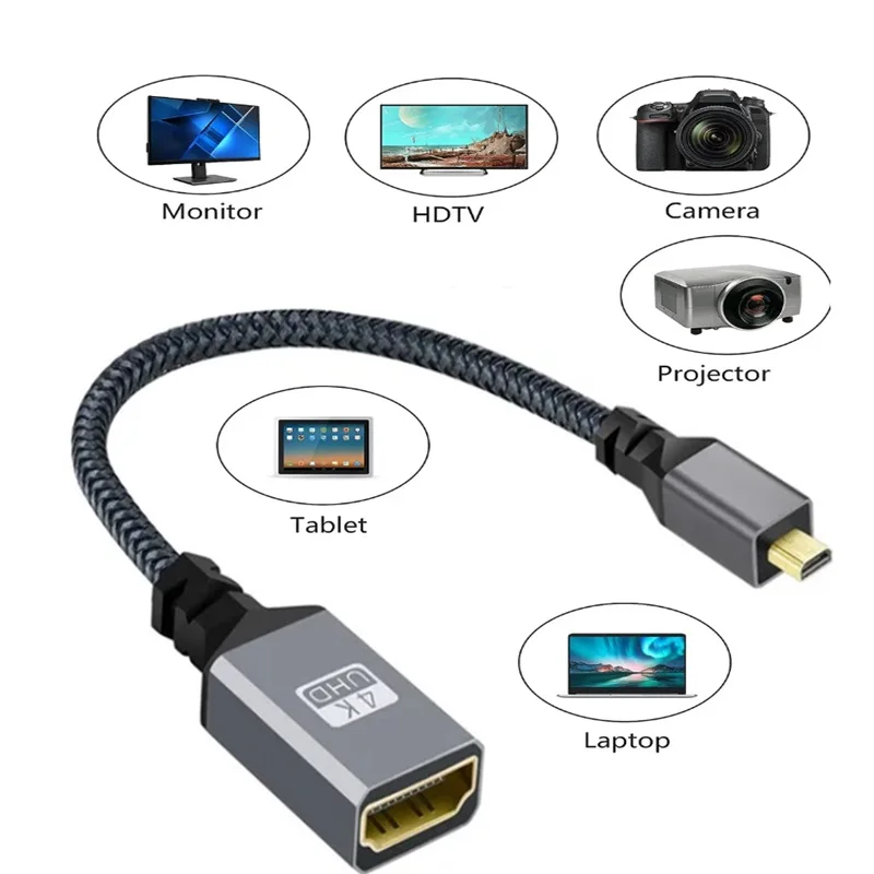 Adaptador de Cable Compatible con Micro HDMI, 20CM, izquierda/derecha/arriba/abajo, 4K @ 60HZ, HD, HDMI 2,0, macho a HDMI, Cable de extensión hembra compatible - imagen 2