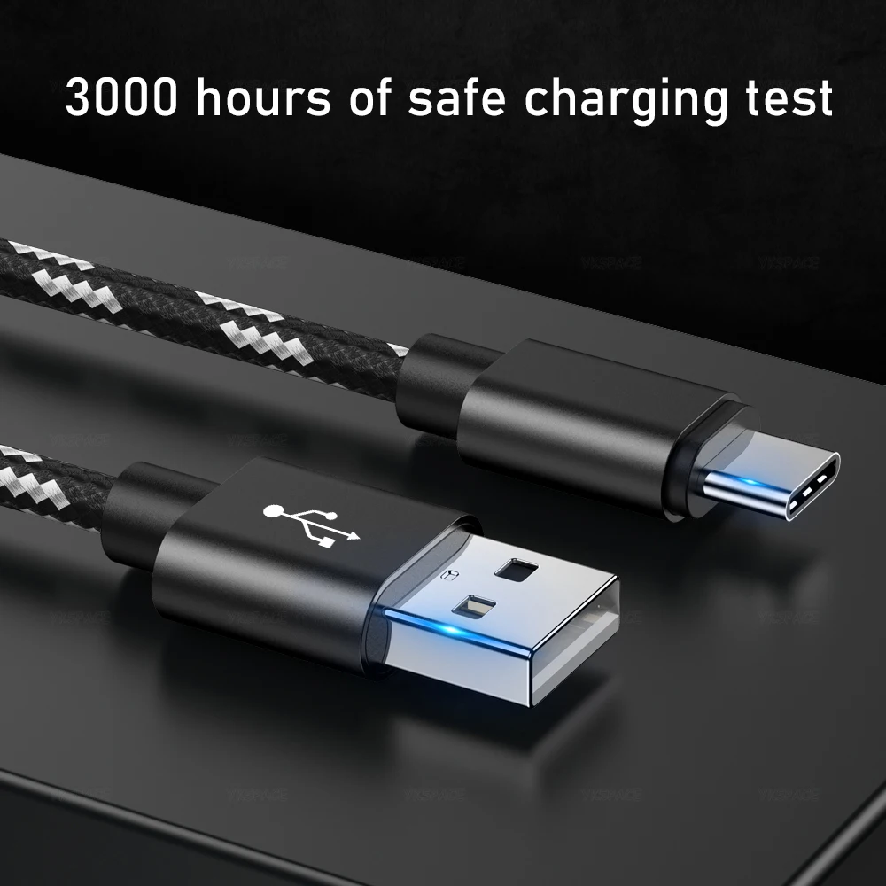 Cable USB tipo C de carga rápida para teléfono móvil, Cable de datos de tela trenzada 2A para Samsung, Huawei, Xiaomi, honor, Oneplus, Android, 1M, 2M, 3M - imagen 4