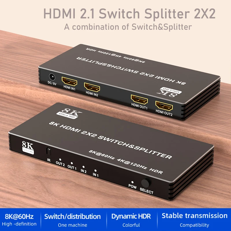 Conmutador divisor HDMI 2,1 4K 120Hz HDMI 2X2 con mando a distancia para PS5 Xbox Series X/S Apple TV HDMI 2,1 2 en 2 salidas - imagen 5