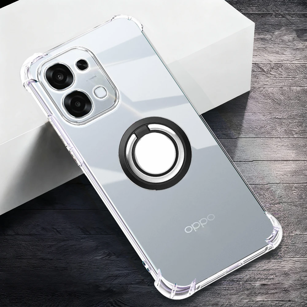 Soporte de anillo con esquinas reforzadas, funda trasera de TPU transparente y suave con soporte para OPPO A6 Pro 4G CPH2799 A6Pro 5G CPH2781 Global