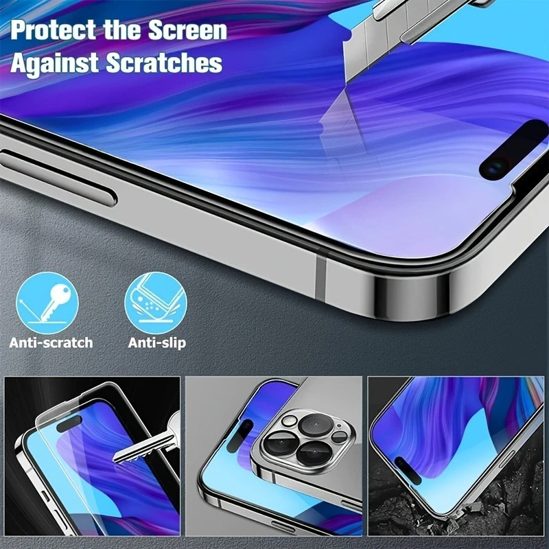 Película protectora de pantalla 4 en 1 9D para IPhone 16, 15, 14, 13, 12, 11 Pro Max, lente de cámara de vidrio templado, protectora resistente a los arañazos - imagen 2