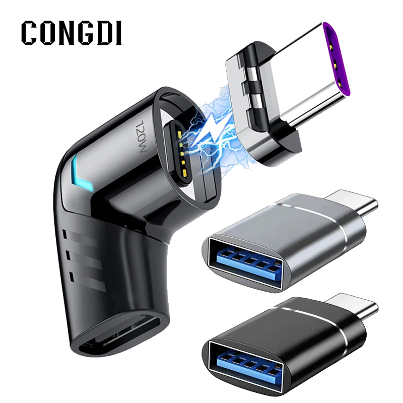 Adaptador magnético Usb C a tipo C, convertidor de carga rápida tipo C a USB OTG, Conector de ángulo recto para Samsung, Xiaomi, Huawei, MAC