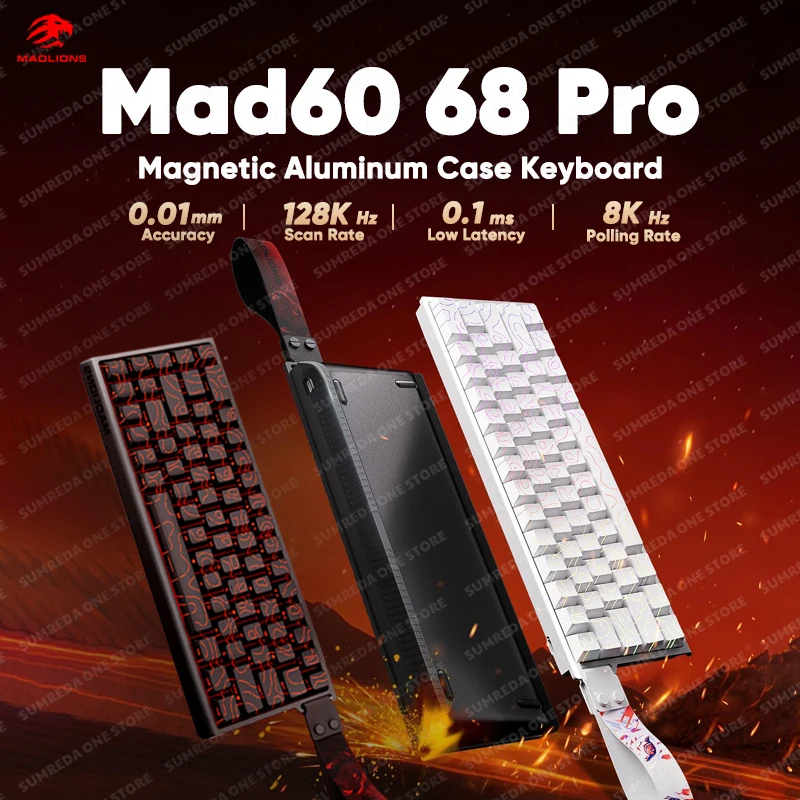 Madlions Mad68 Pro Mad 60he Mad60 Pro Teclado mecánico magnético de aluminio RT 0,01mm 8K tasa de orinar 128K teclado de velocidad de escaneo