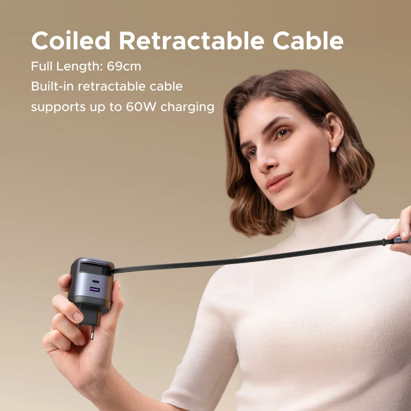 Cargador UGREEN 65W GaN con Cable USB C retráctil para iPhone 17 16 Pro Samsung Xiaomi portátil Macbook Tablet PD cargador rápido - imagen 3