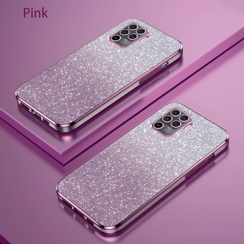Para OPPO A94 4G Funda Oppo F19 Pro Funda de teléfono OPPO Reno 5 lite Reno 5F de lujo gradiente brillo chapado Funda trasera de silicona - imagen 3