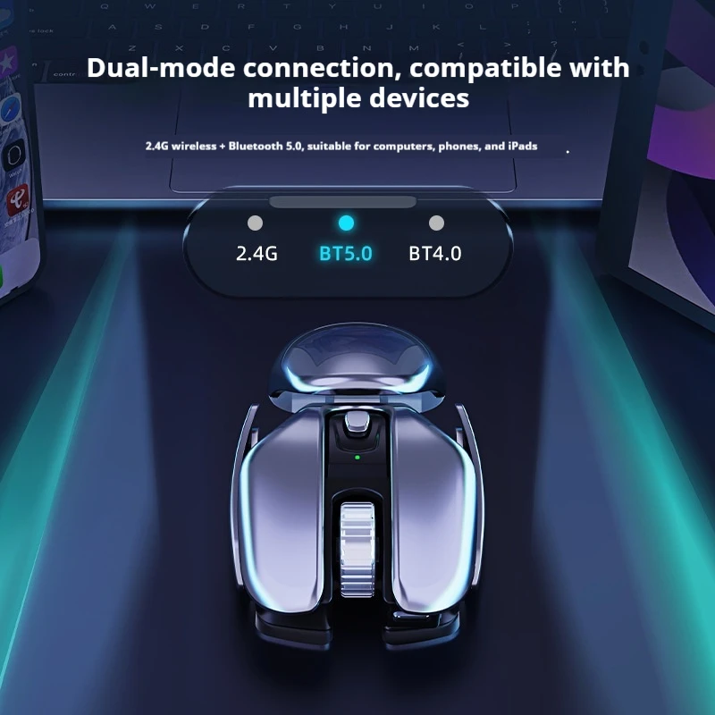 EWEADN Q6 Ratón inalámbrico Bluetooth de ciencia ficción modo Dual silencioso recargable Esports ordenador portátil ratón Gamer Oficina Universal - imagen 4