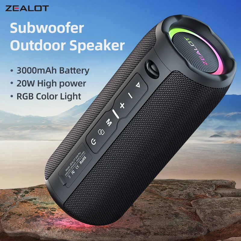 ZEALOT-S49PRO Altavoz Bluetooth portátil 20W IPX6 impermeable potente caja de sonido bajo Boost doble emparejamiento altavoz inalámbrico verdadero - imagen 2