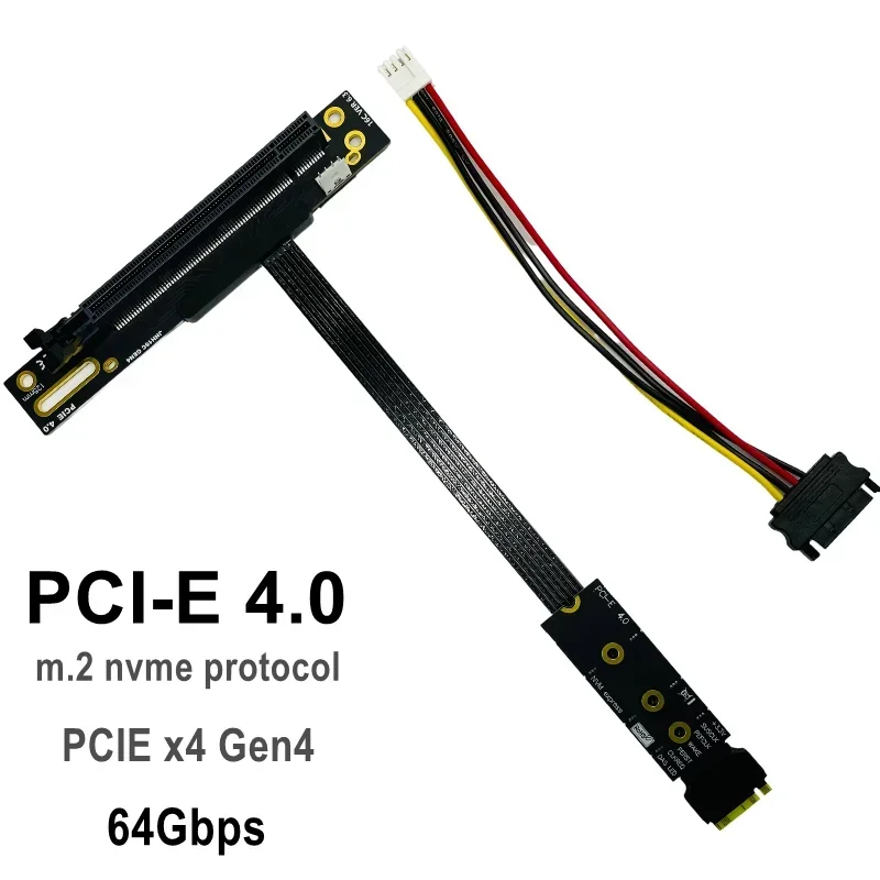 64Gbs PCIE 4,0 16x tarjeta elevadora M2 M.2 NVMe M Key a PCI-E x16 Cable de extensión Gen4 X4 Riser SATA Power GPU extensor puente es CPU - imagen 3