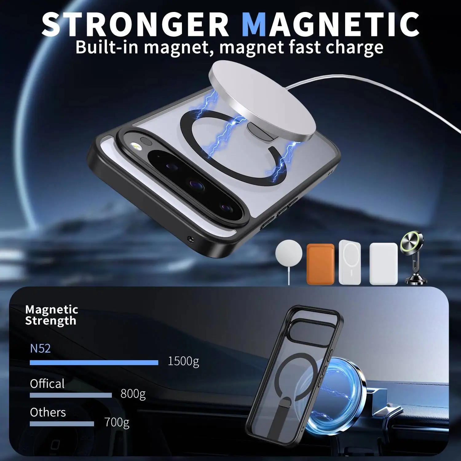 Funda de teléfono con armadura magnética y soporte plegable de lujo para Google Pixel 10 9 Pro 10XL 9XL 9A, funda protectora híbrida para pc a prueba de golpes - imagen 3