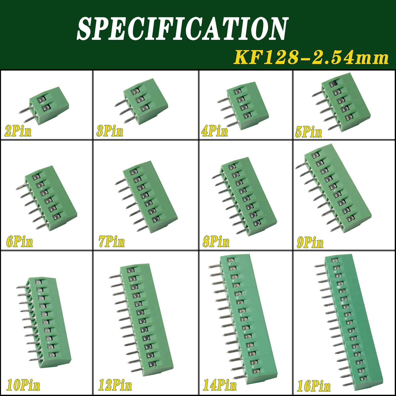 Conector de bloque de terminales de tornillo PCB KF128 de 2,54mm para cables 2P 3P 4P 5P 6P 7P 8P 9P 10P 12P 14P 16P - imagen 2