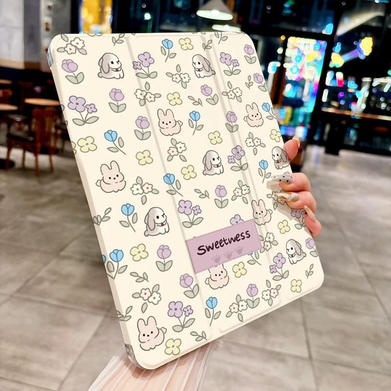 Funda con pequeños conejos y estampados florales para iPad pro 10/11 pulgadas 2020/6/7a/8a /Air 3a/Air 4a/9a generación/Air 5a generación 2022/Air 11 - imagen 5
