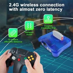 Para controlador inalámbrico N64 Gamepad N64 con conexión de 2,4 GHz Compatible con todas las consolas N64