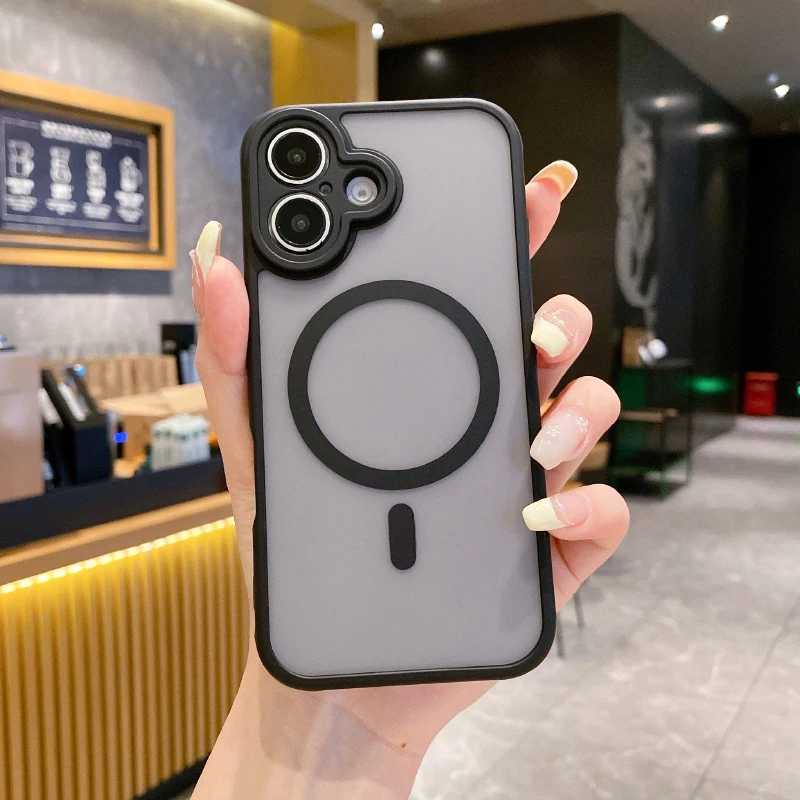 Para Magsafe carga inalámbrica magnética funda de teléfono mate de lujo para iPhone 16 Pro Max E 14 11 12 13 15 Pro Max Plus cubierta de parachoques - imagen 4