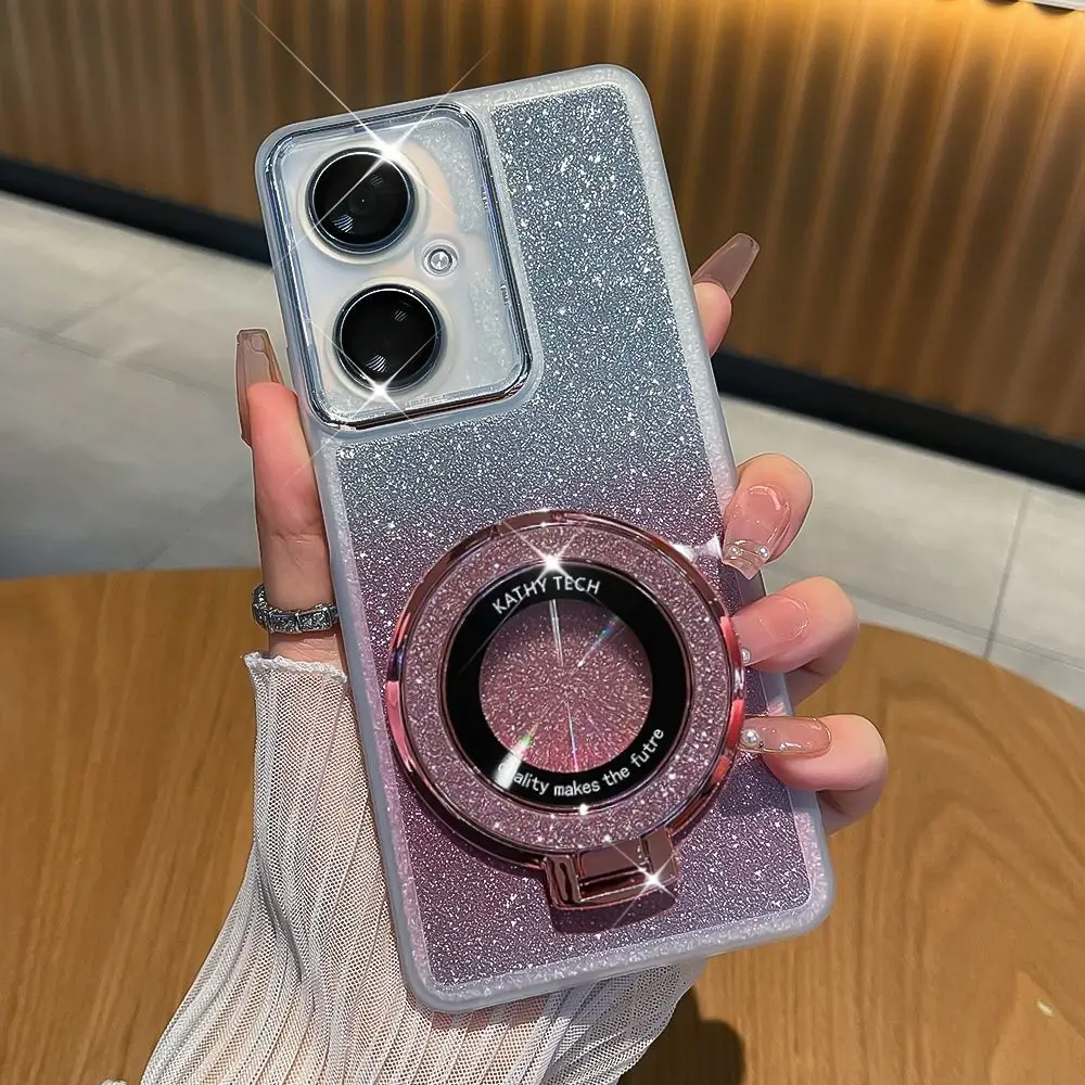 Funda trasera protectora con anillo para móvil, carcasa suave con purpurina y soporte magnético para OPPO Realme, C55, C53, C51, Realme, C21Y, C25Y, C35, C33