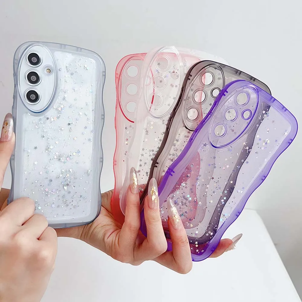 Para Samsung Galaxy S24 S23 S22 S21 Plus Ultra FE Note 20 funda bonita transparente con pegamento de goteo estrella brillo rizado híbrido cubierta a prueba de golpes - imagen 2