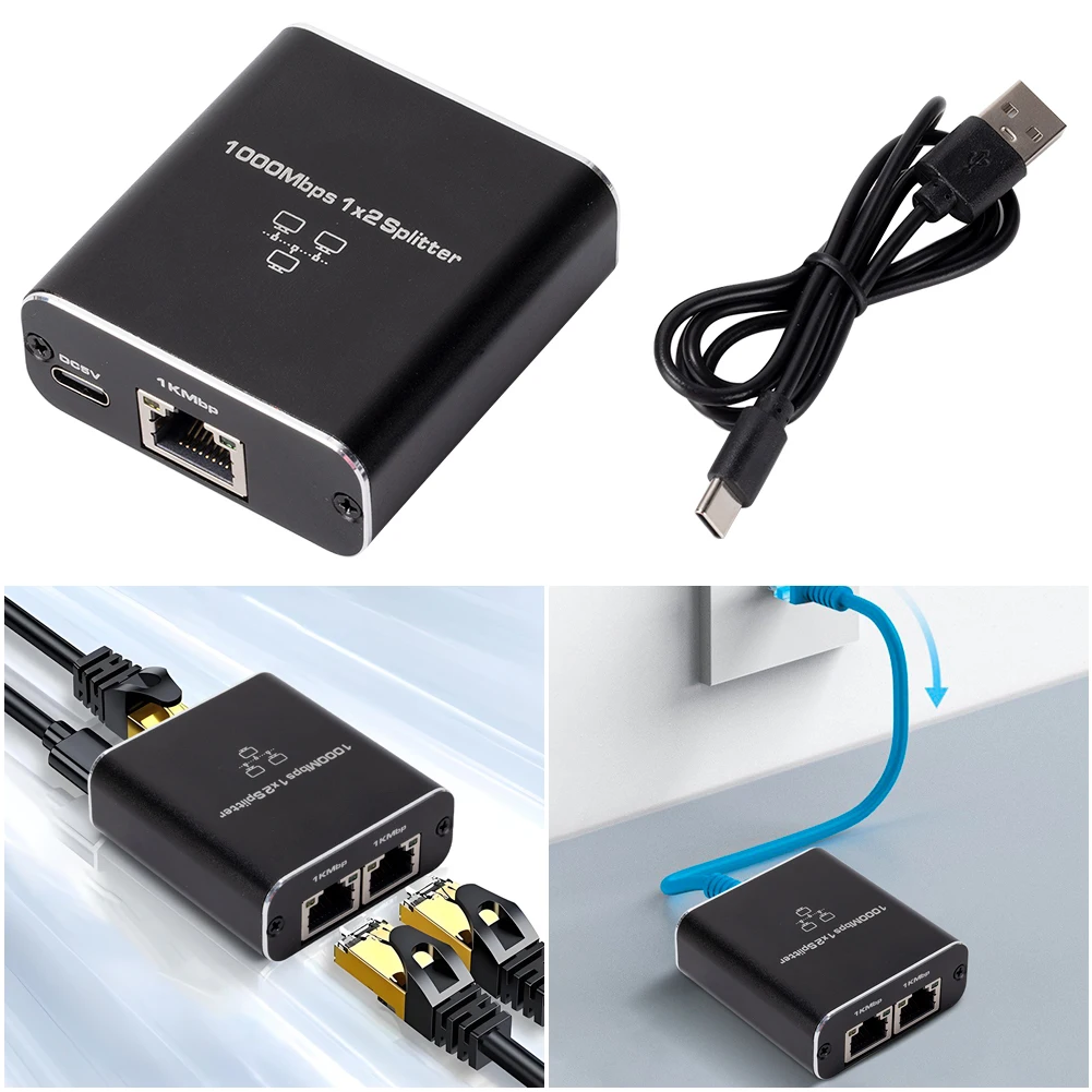 Divisor de Internet de 1000Mbps, 1 en 2 salidas con Cable de alimentación USB, divisor LAN, divisor de red de alta velocidad para PC, portátil, TV Box, enrutador - imagen 3