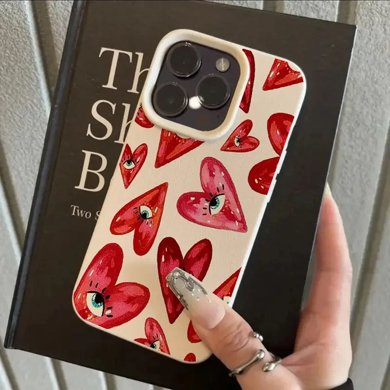 Funda de teléfono con diseño de lichi y corazón de ojos rojos Vintage para iPhone 11 12 13 14 15 16 17 Pro Max X XS XR 16E Plus 17Air, funda a prueba de golpes - imagen 4