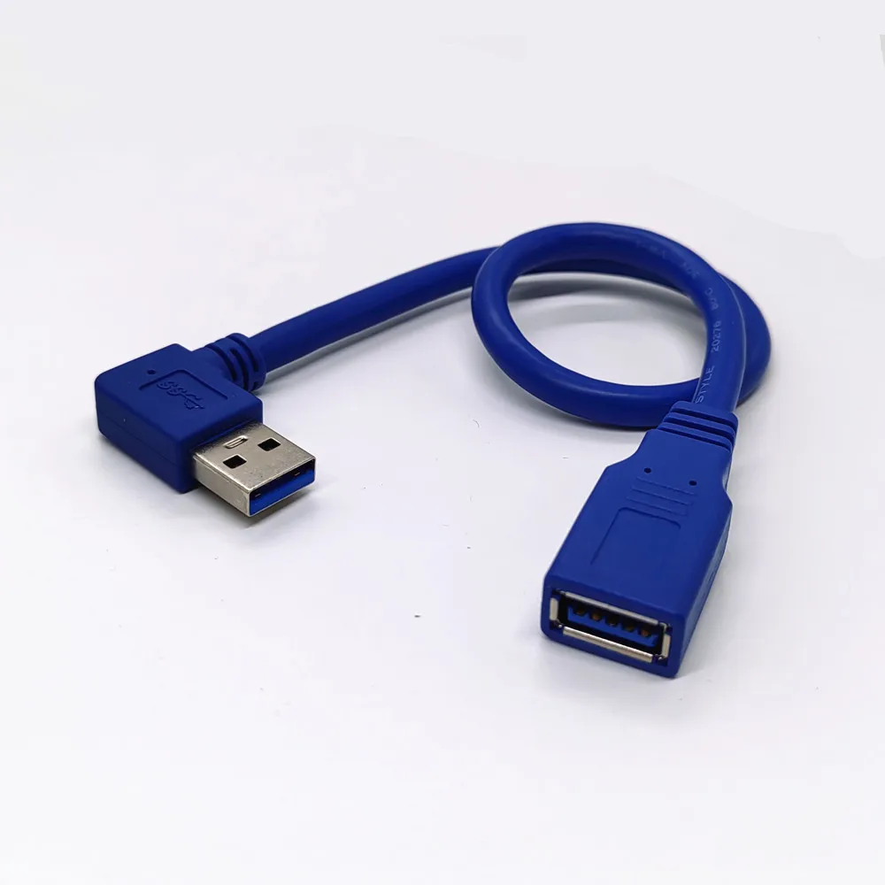 Cable de extensión USB USB 3.0 derecha/izquierda Cable de ángulo recto de 90 grados Adaptador macho a hembra 0,3 m