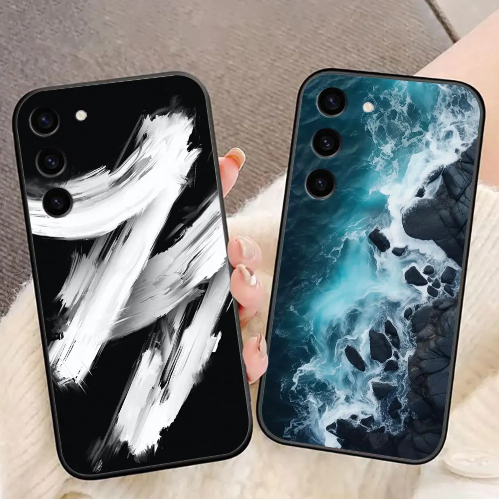 Hermosas ondas flores gato Funda de teléfono para Samsung Galaxy S25 S24 S23 S22 S21 S20 FE S10 S9 PLUS ULTRA Funda Shell - imagen 2