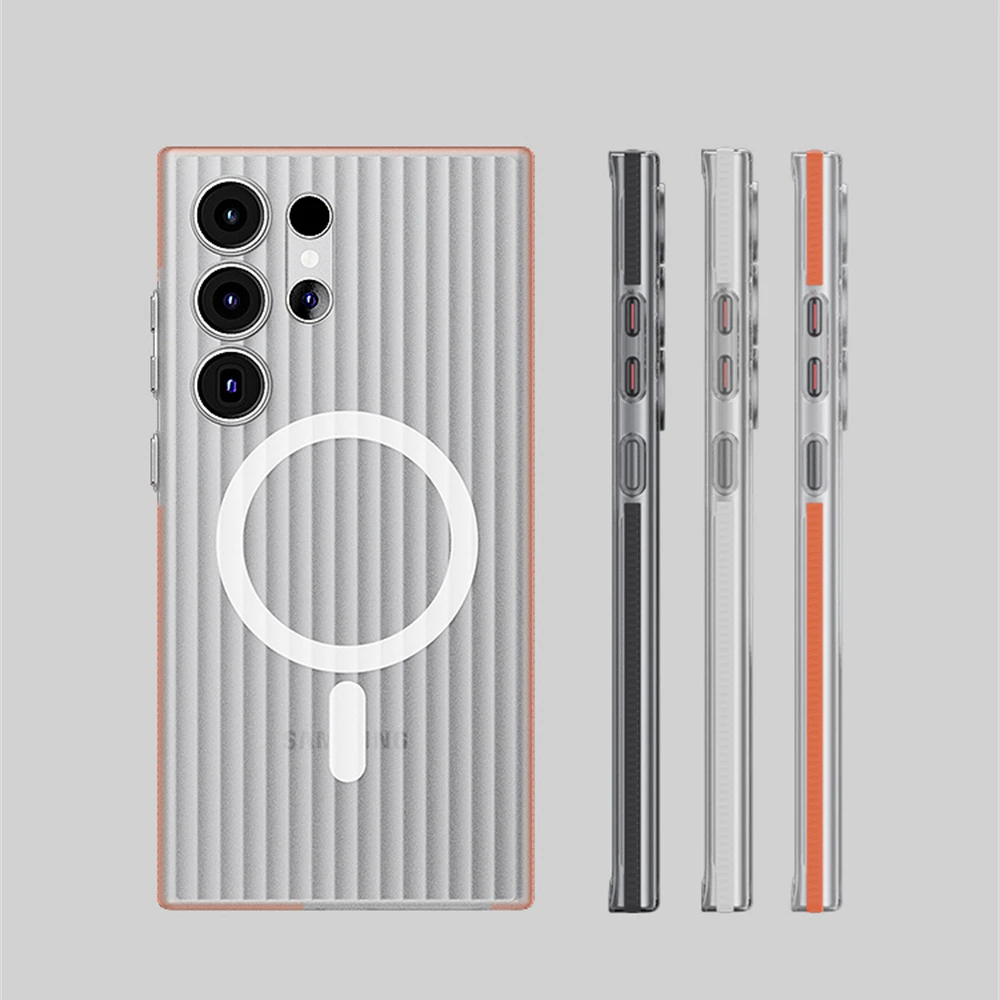 Funda rígida de carga inalámbrica magnética antideslizante con patrón corrugado de lujo para Samsung Galaxy S25 Ultra S24 Plus, funda mate