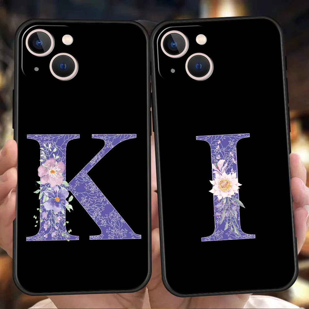 Funda de teléfono para iPhone 17 Air 16E 16 11 15 14 Pro MAX 12 13 7 8 Plus X XR XS SE 2022, funda con letra inicial Retro flor púrpura