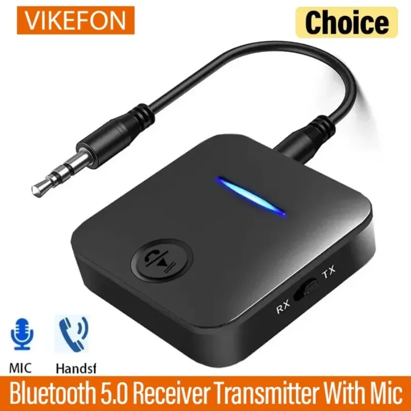 Transmisor receptor de Audio Bluetooth 5,0, conector auxiliar de 3,5mm, adaptador inalámbrico de música manos libres estéreo con micrófono para coche, PC, TV y auriculares