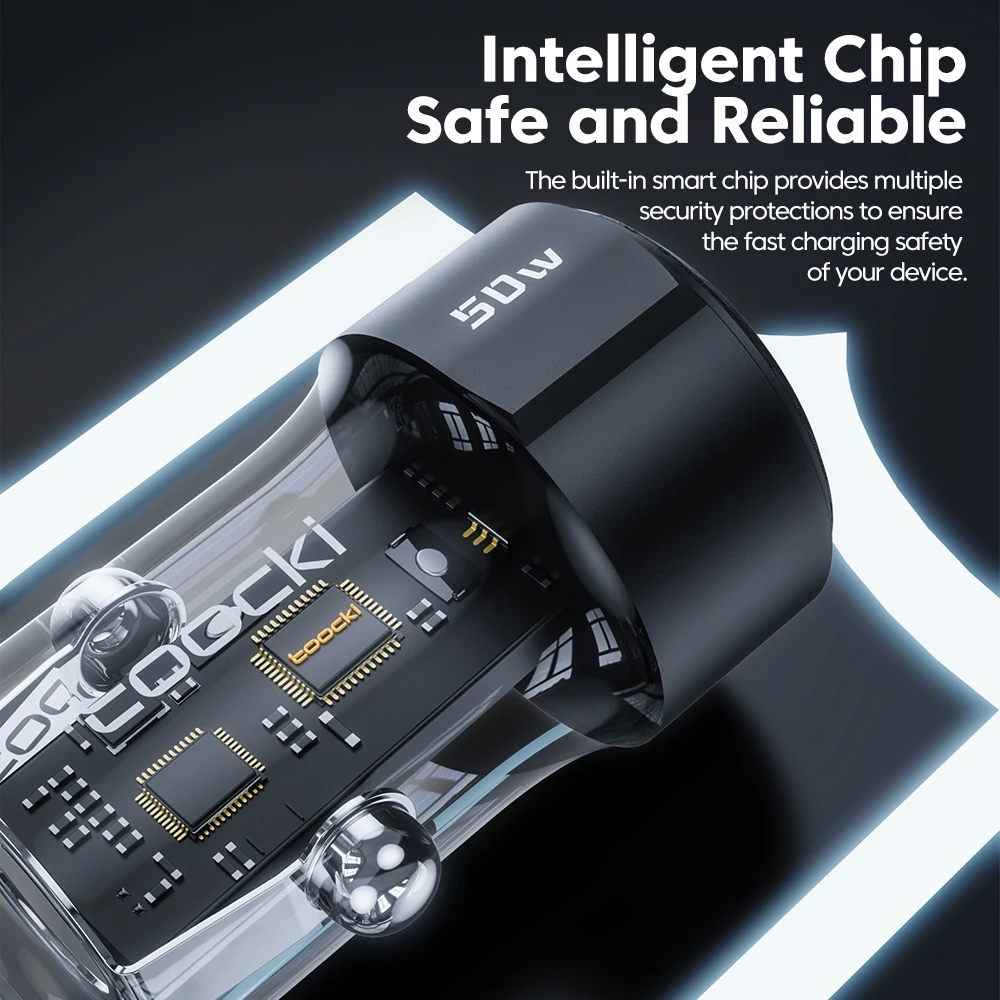 Toocki-cargador de coche de 50W, dispositivo de carga rápida para iPhone 14, 13, iPad, puertos duales PD3.0, USB tipo C para Samsung, Xiaomi y Huawei - imagen 4