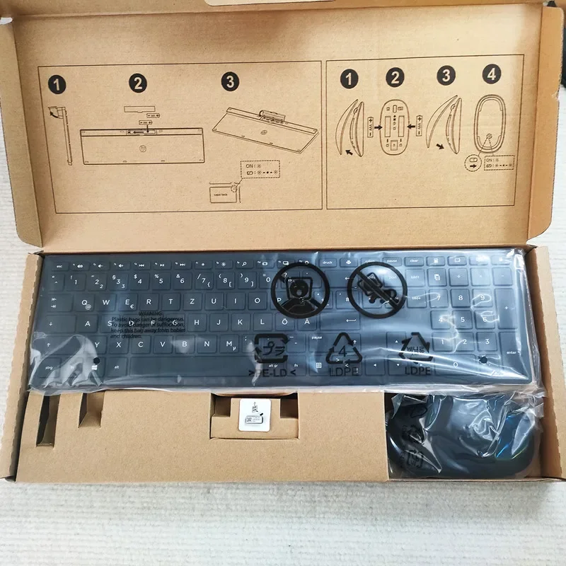 Juego de teclado y mouse inalámbricos 2.4G negro HSA-P003K HSA-P003M para diseño alemán HP