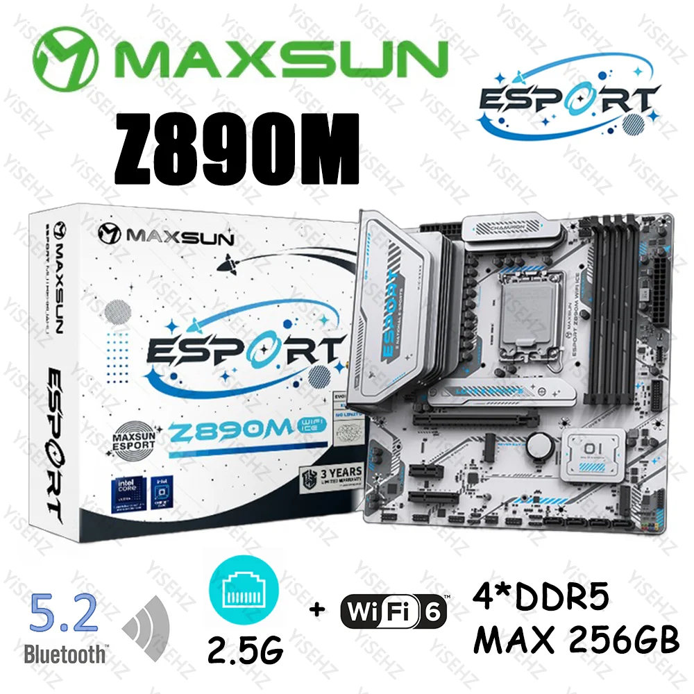 MAXSUN Z890 placa base Core Ultra Series2 LGA 1851 compatible con 4 * DDR5 RAM 2,5G Lan Wi-Fi 6 Bluetooth 5,2 MS-eSport Z890M WIFI ICE
