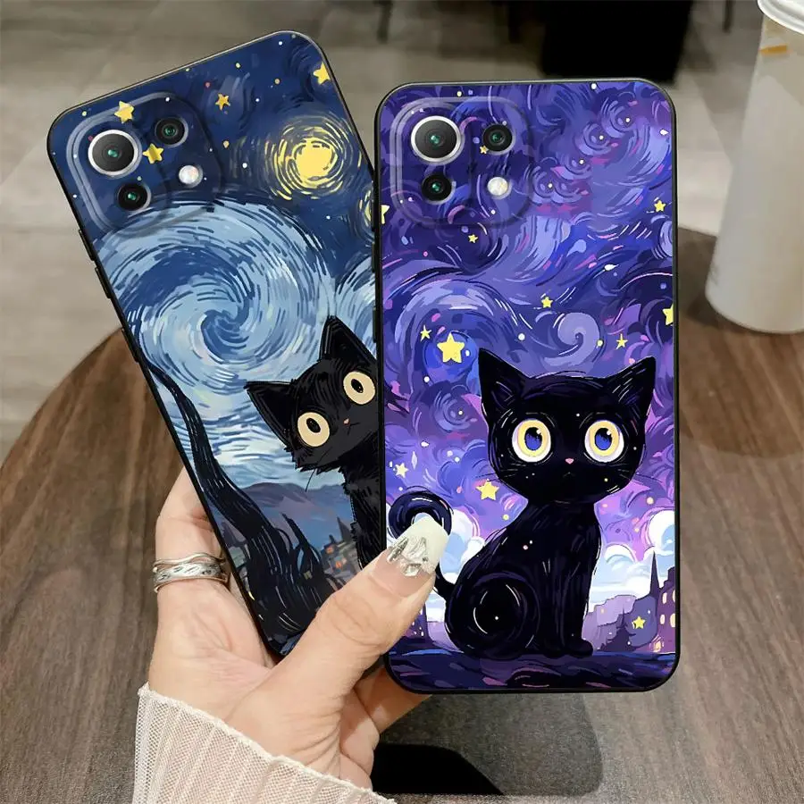 Funda de gato cielo estrellado para Xiaomi Mi 11 12 13 Lite 10T 11T 12T Pro 13 14 15 Pro 12X funda de teléfono suave negra - imagen 4