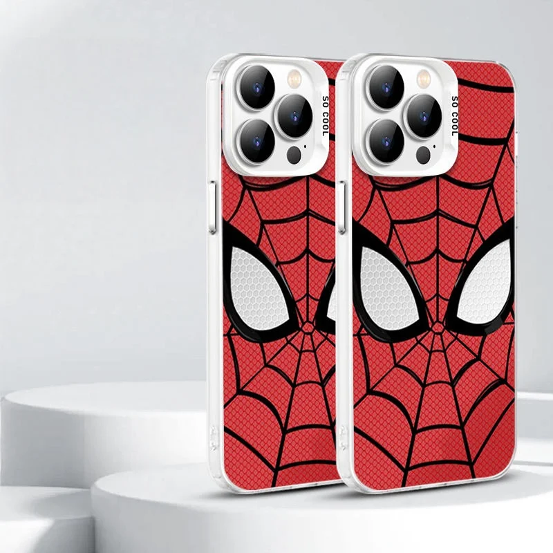 Funda de teléfono Popular de Spider Man de dibujos animados para IPhone 17 16 15 Pro Max Plus 17 Air 12 13 Mini 16E cubierta dura plateada mate - imagen 3