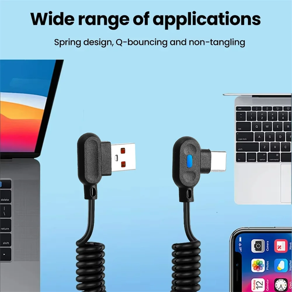 Cable de carga de resorte corto 6A, Cable de datos de carga rápida, Cable de carga rápida USB tipo C para Cable de cargador de teléfono Samsung Xiaomi